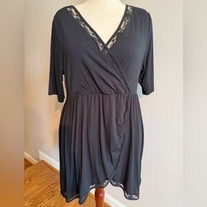 Torrid Black Faux Wrap Tunic Top w/Lace Trim - Torrid Size 3 (22-24, 3X)